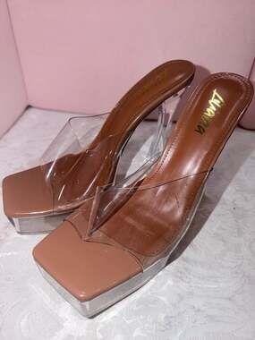 Liliana Joleen-1 Clear Platform Heels Size 10 Caramel Brown